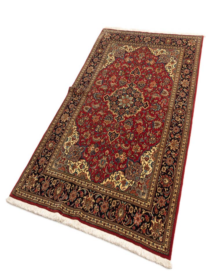 Detail image of 4' 8 x 7'  Hand Knotted Qom Persian Rug