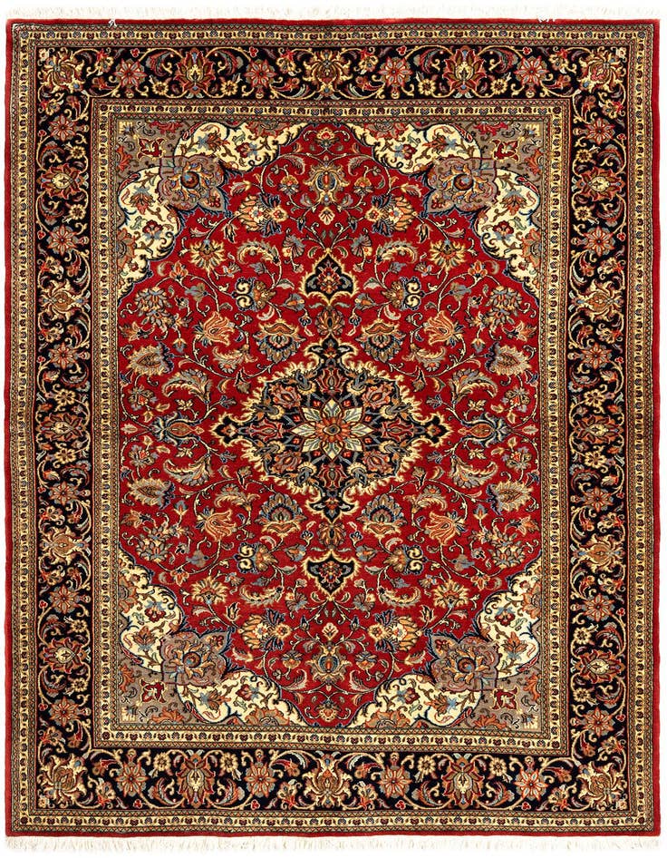 Detail image of 4' 8 x 7' Hand Knotted Qom Persian Rug
