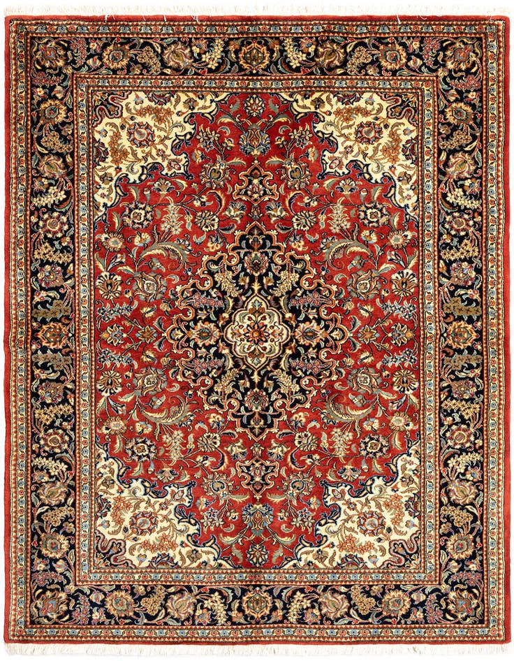 Detail image of 4' 8 x 6' 9 Hand Knotted Qom Persian Rug