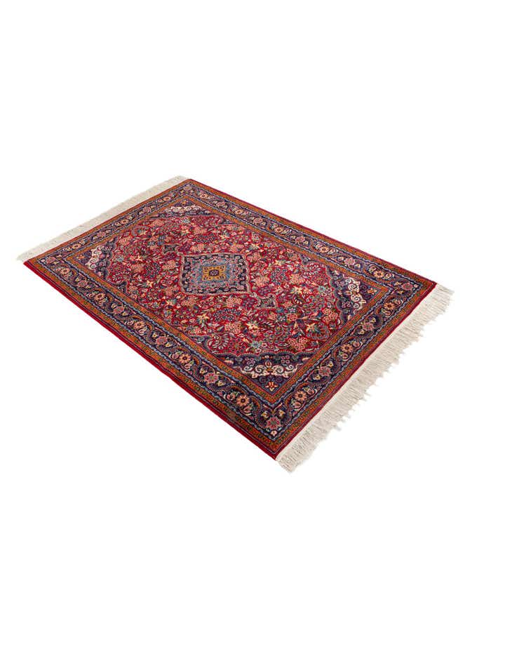 3' 4 x 4' 10 Hand Knotted Qom Persian Wool Rug