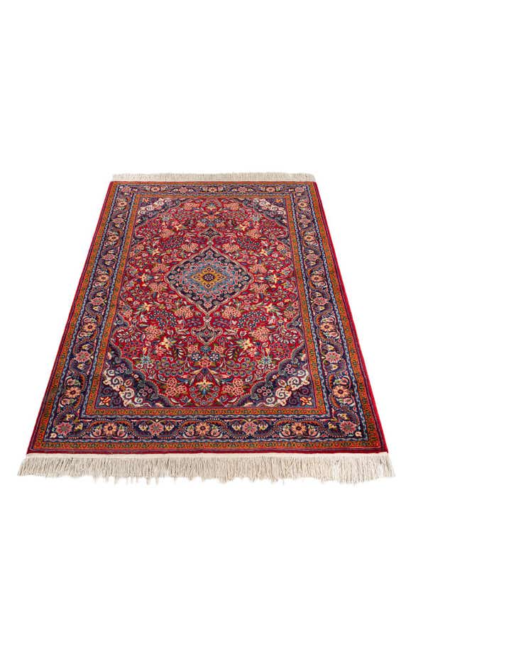 3' 4 x 4' 10 Hand Knotted Qom Persian Wool Rug