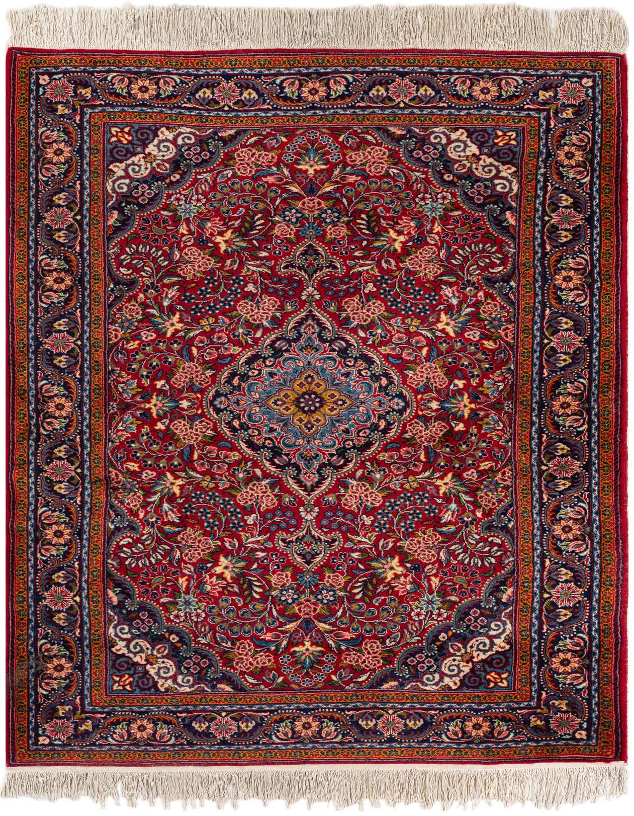 3' 4 x 4' 10 Hand Knotted Qom Persian Wool Rug