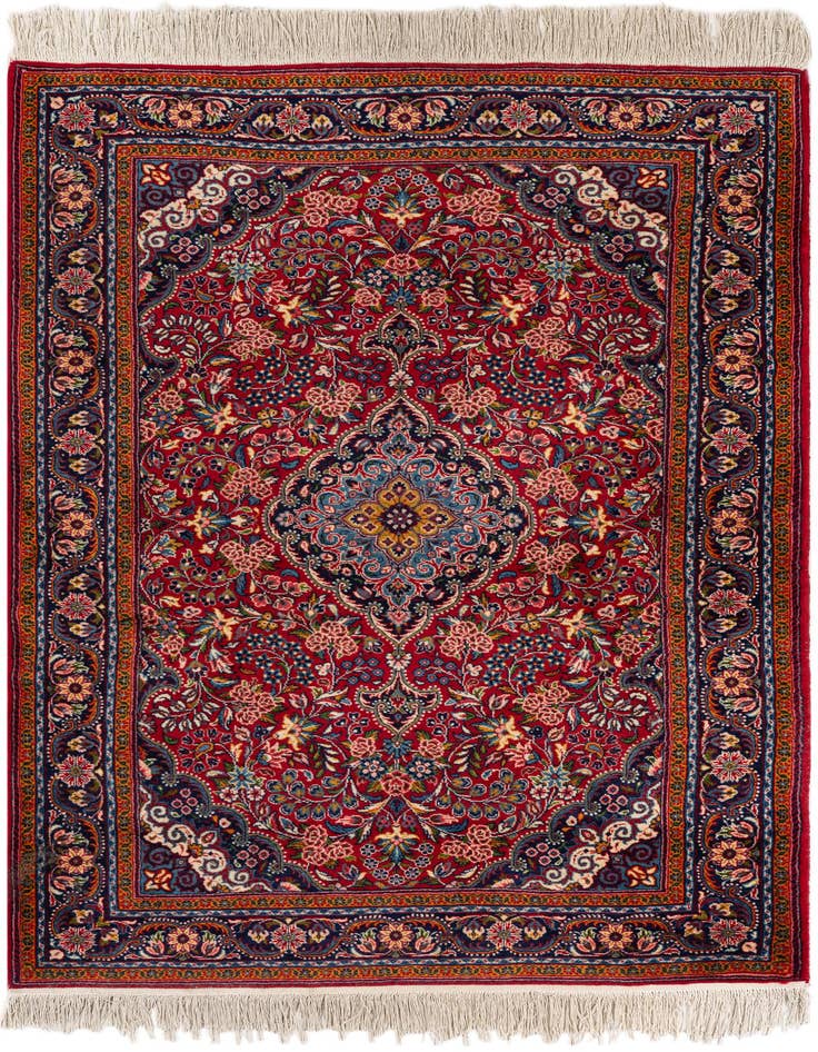 Detail image of 3' 4 x 4' 10 Hand Knotted Qom Persian Wool Rug