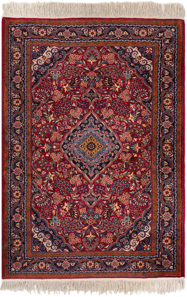 Detail image of 3' 4 x 4' 10 Hand Knotted Qom Persian Wool Rug