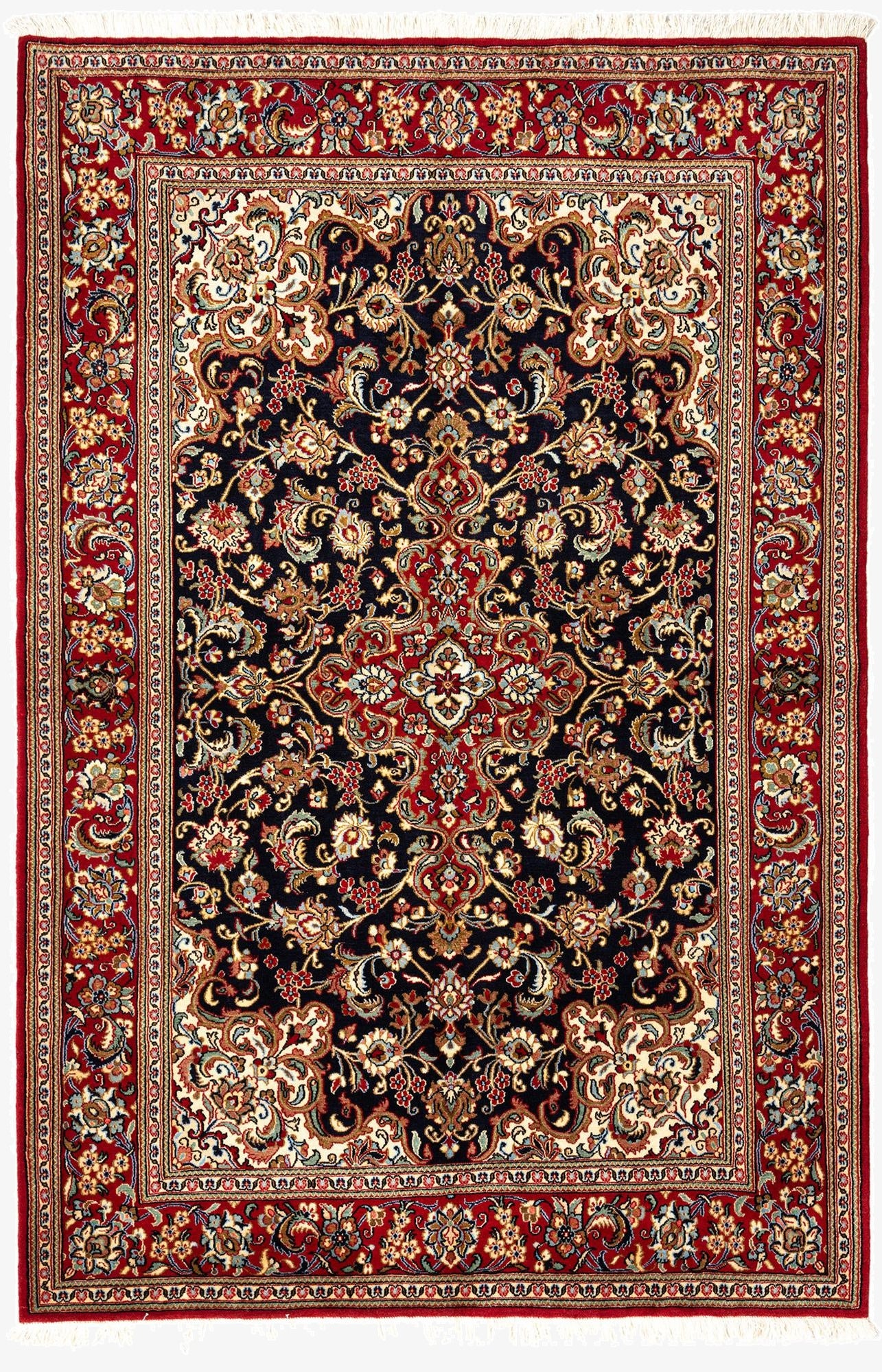 4' 9 x 7' 1  Hand Knotted Qom Persian Rug