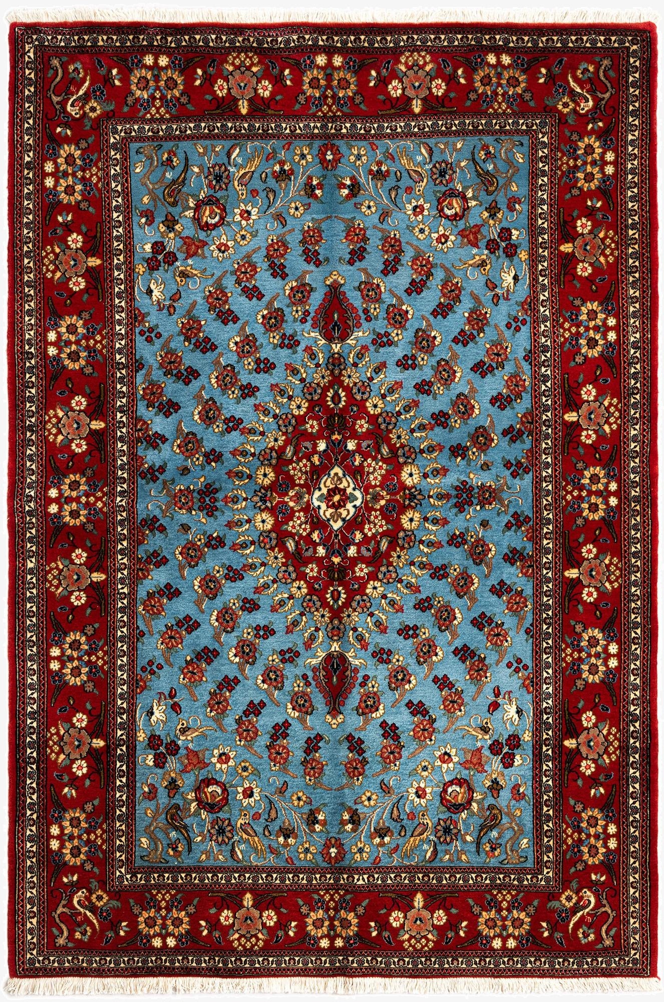 4' 8 x 6' 11  Hand Knotted Qom Persian Rug