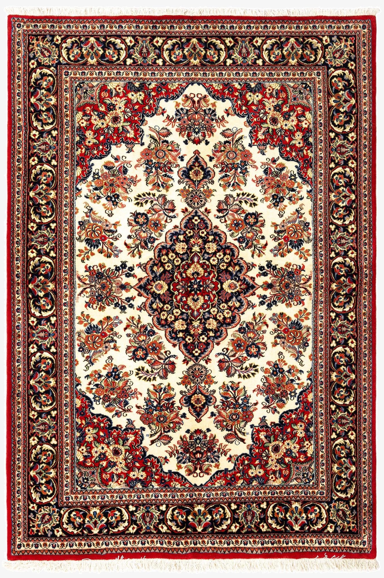 4' 5 x 6' 6  Hand Knotted Qom Persian Rug