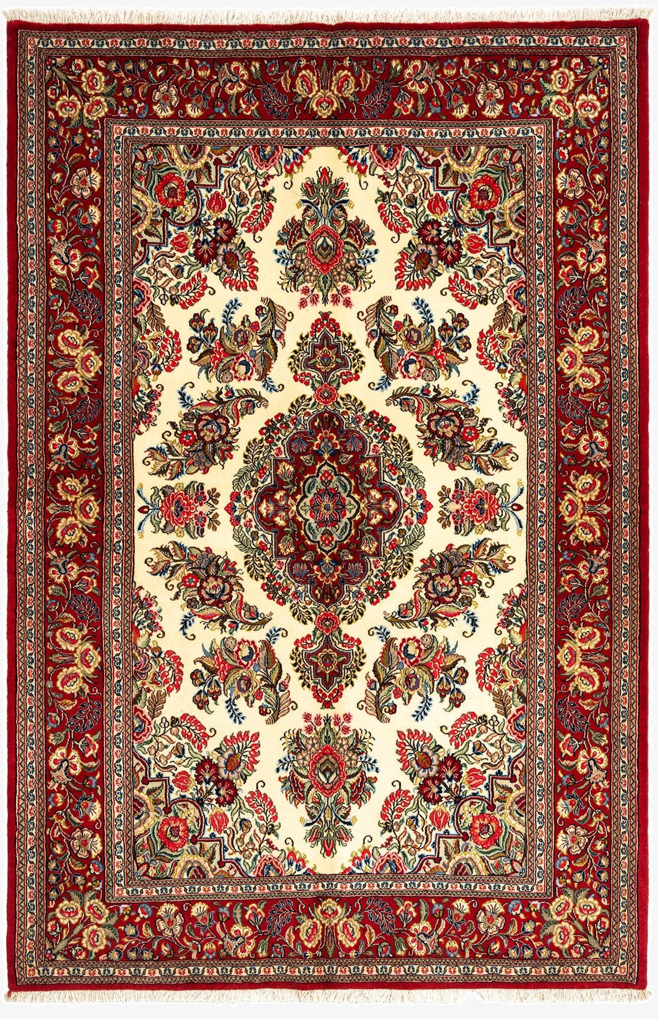 4' 9 x 7' 1  Hand Knotted Qom Persian Rug