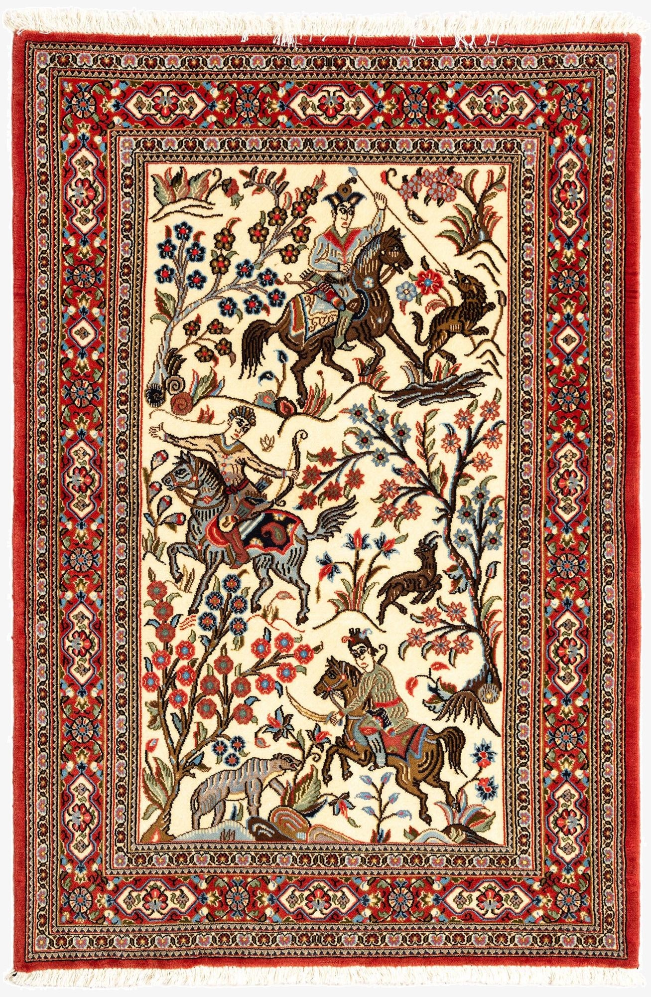 3' 5 x 5'  Hand Knotted Qom Persian Rug