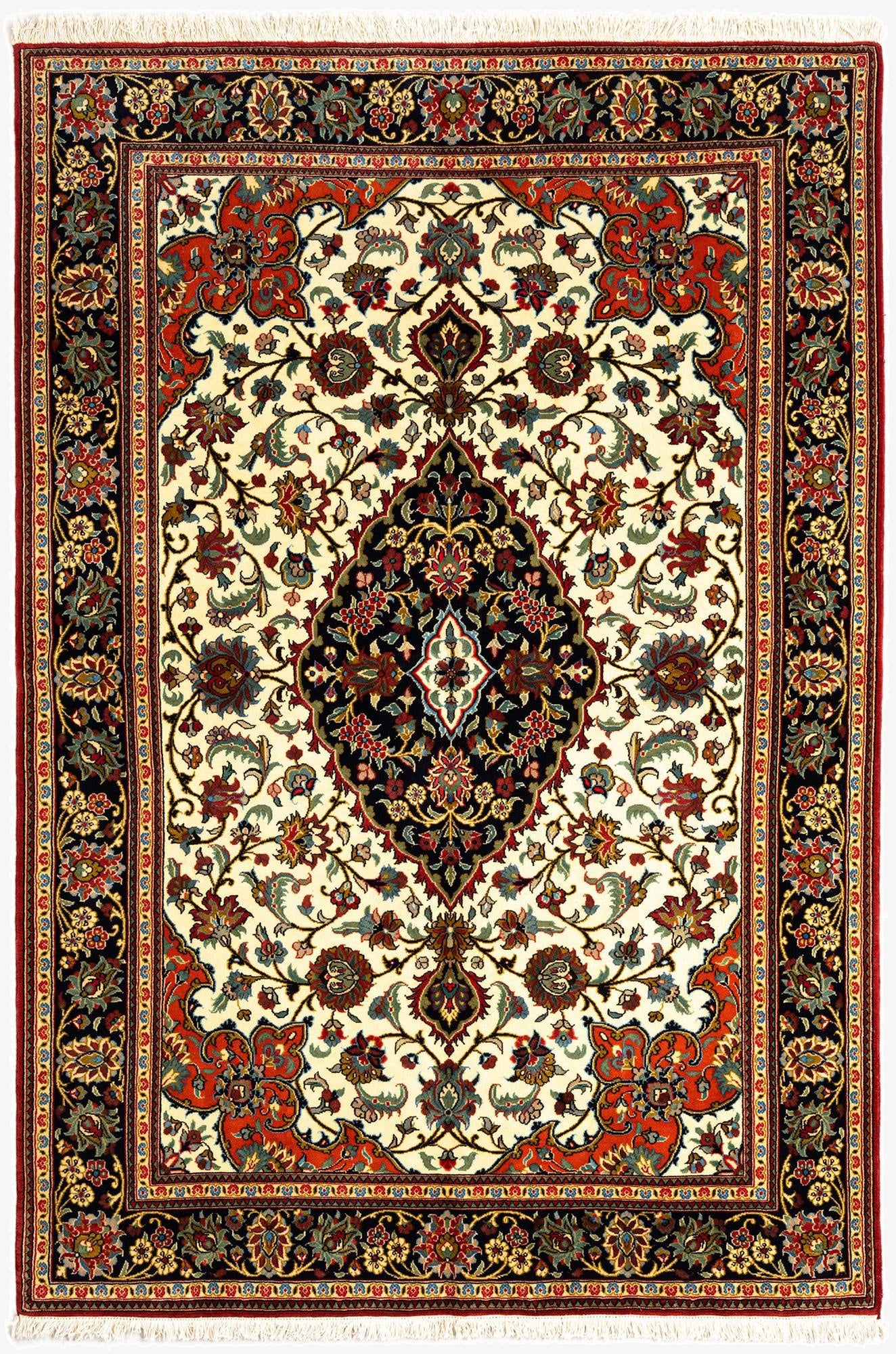 4' 8 x 6' 10  Hand Knotted Qom Persian Rug