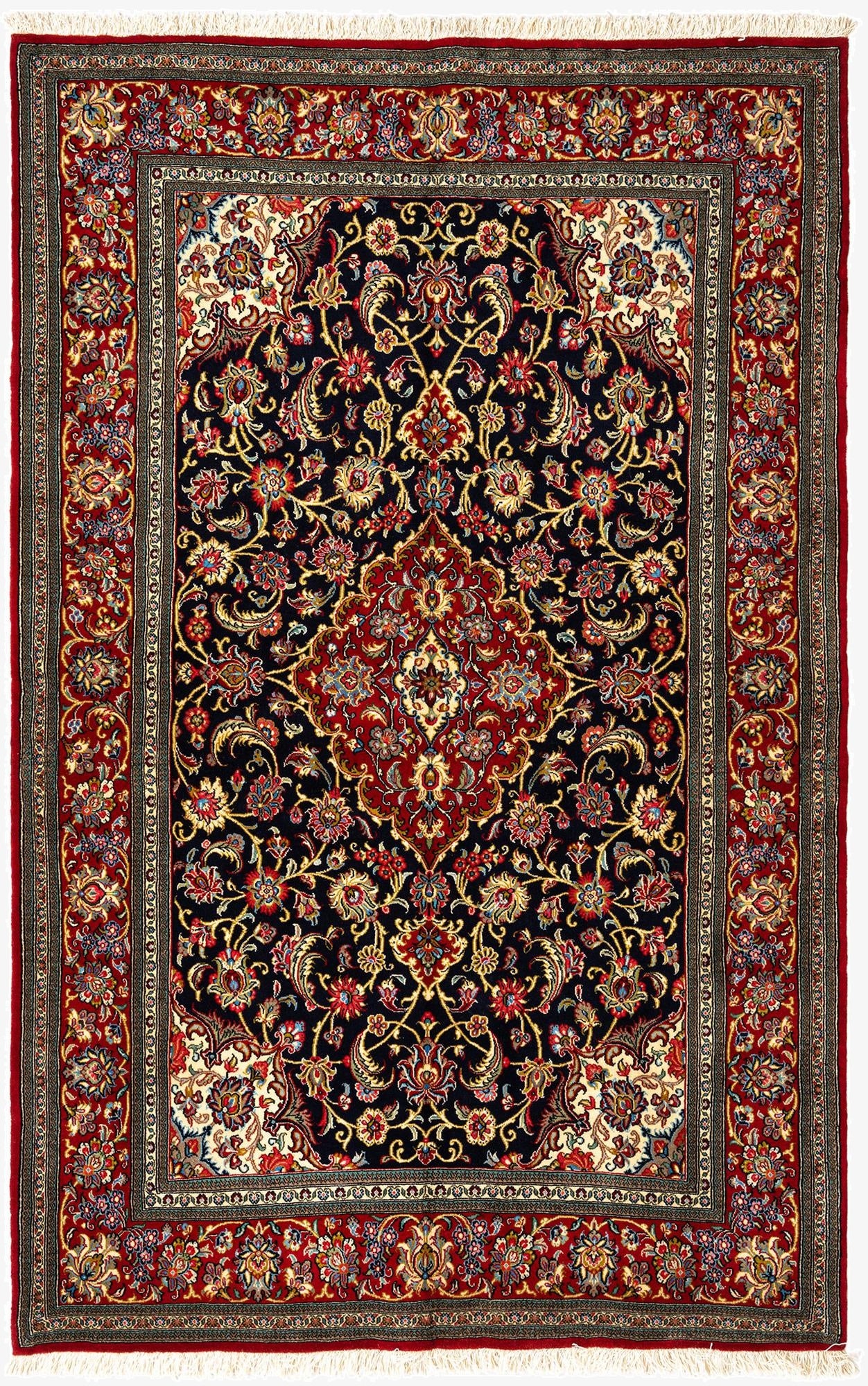 4' 8 x 7' 2  Hand Knotted Qom Persian Rug