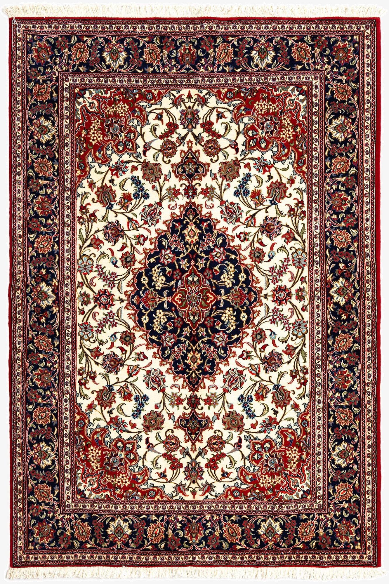 4' 6 x 6' 10  Hand Knotted Qom Persian Rug