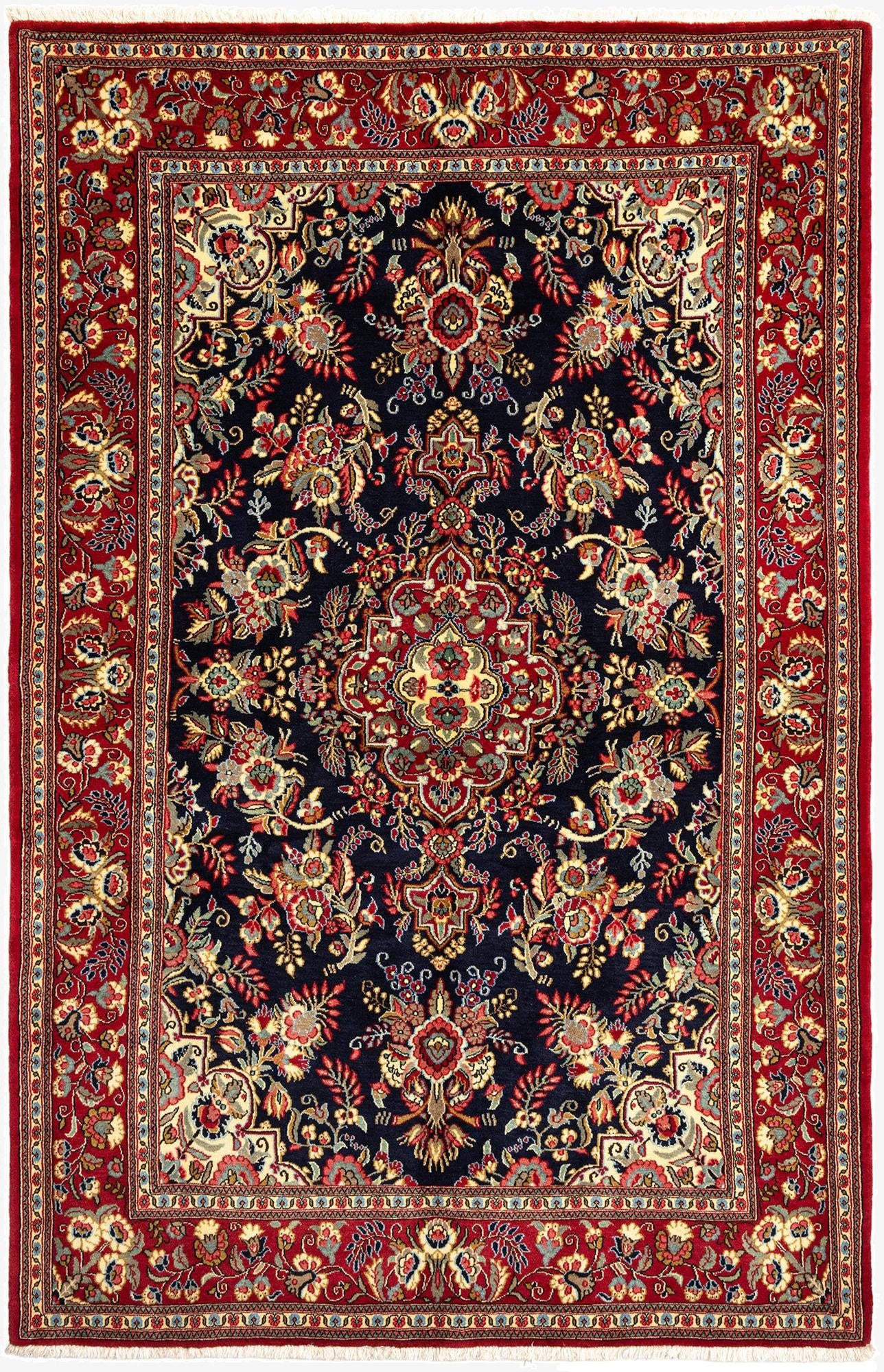 4' 9 x 7' 2  Hand Knotted Qom Persian Rug