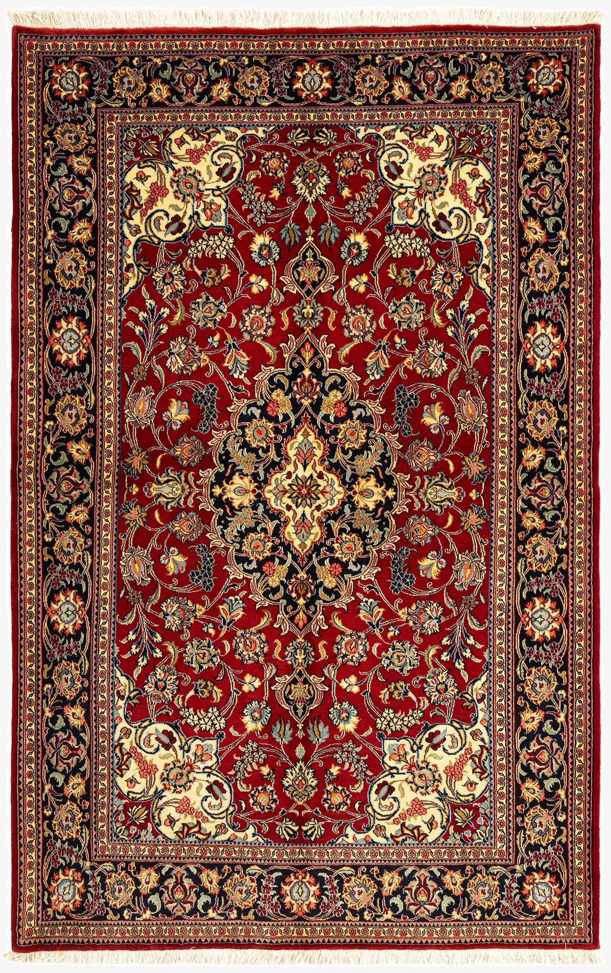 4' 7 x 7'  Hand Knotted Qom Persian Rug