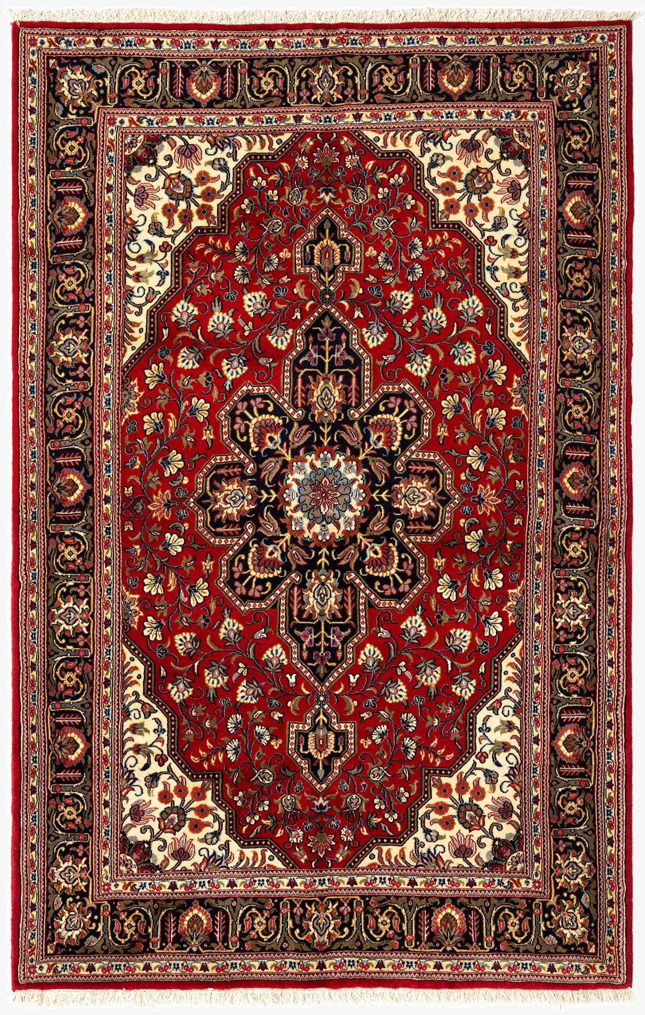 4' 5 x 6' 10  Hand Knotted Qom Persian Rug