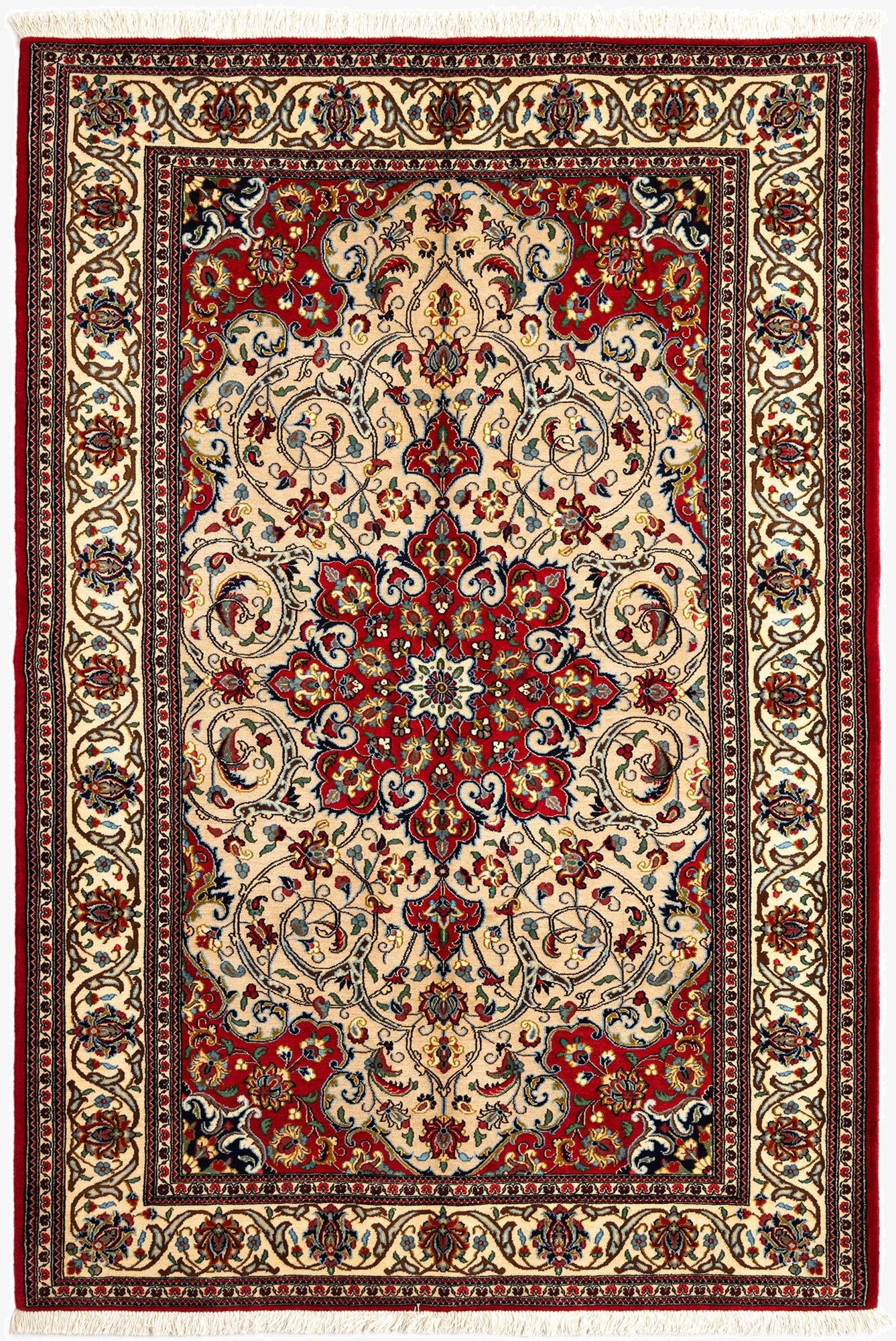 4' 10 x 7' 3  Hand Knotted Qom Persian Rug