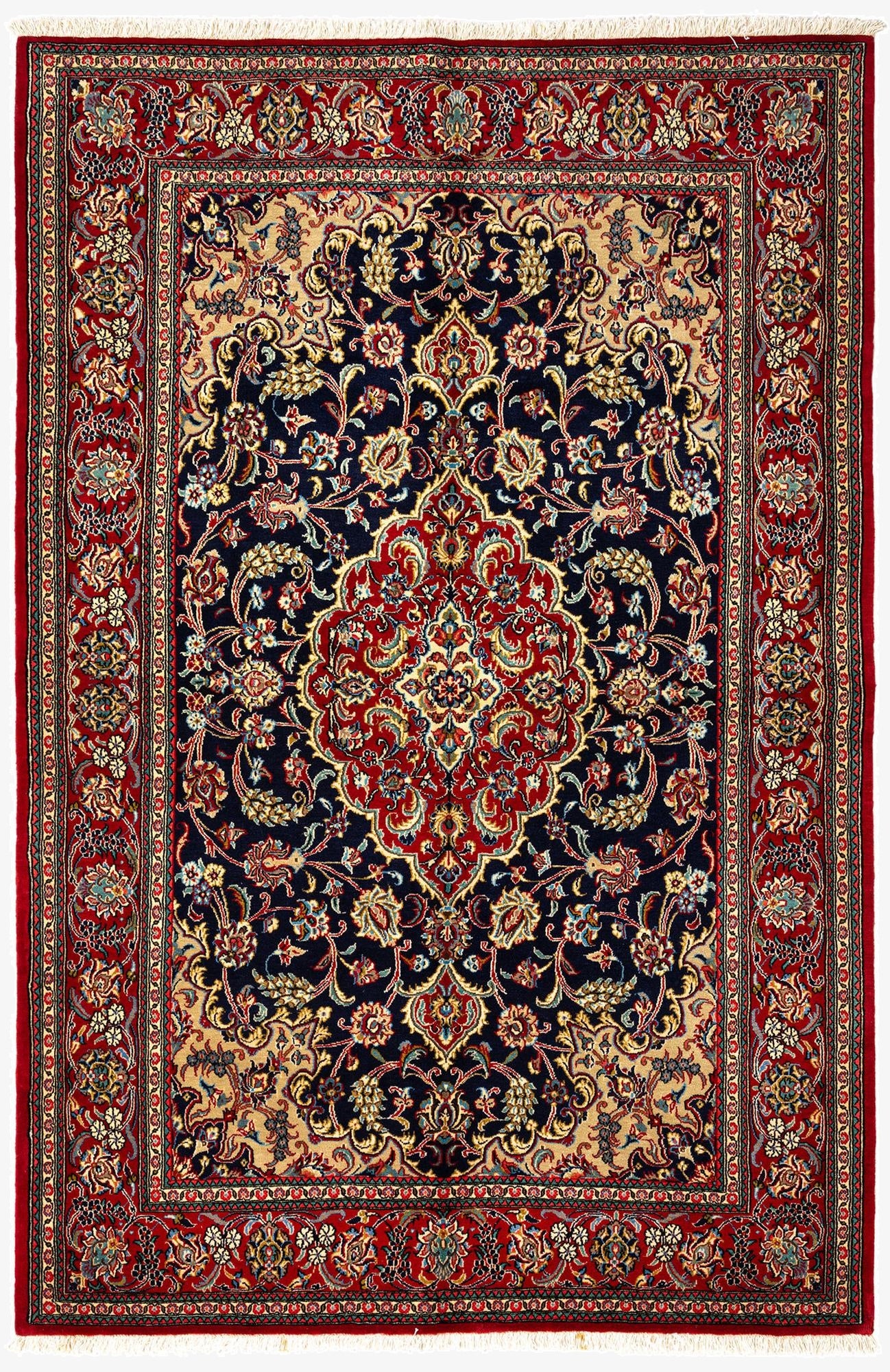 4' 9 x 7' 1  Hand Knotted Qom Persian Rug