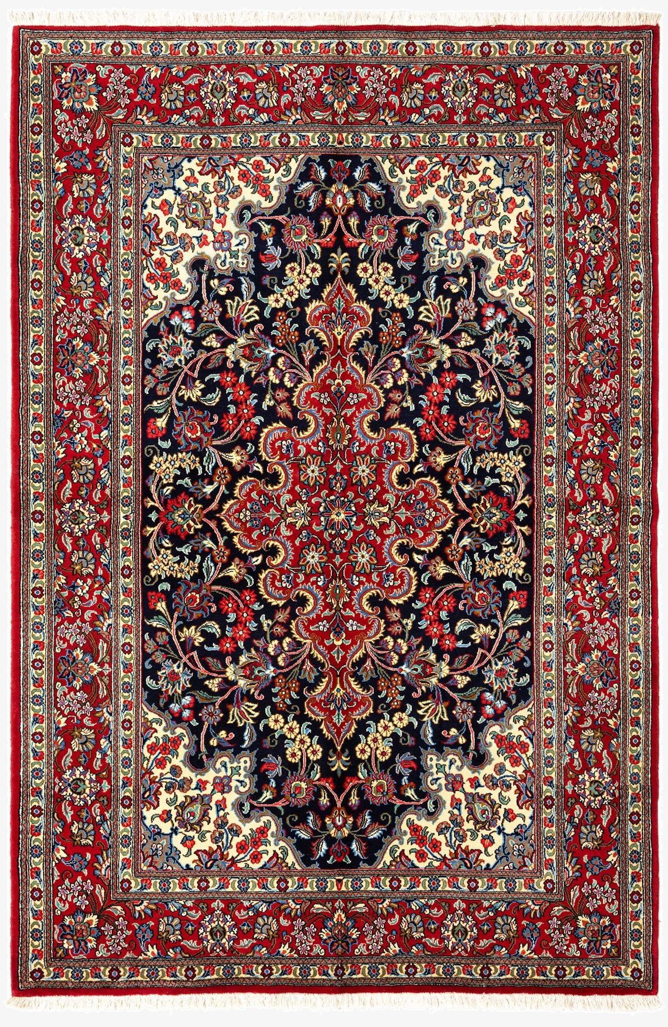 4' 7 x 6' 10  Hand Knotted Qom Persian Rug