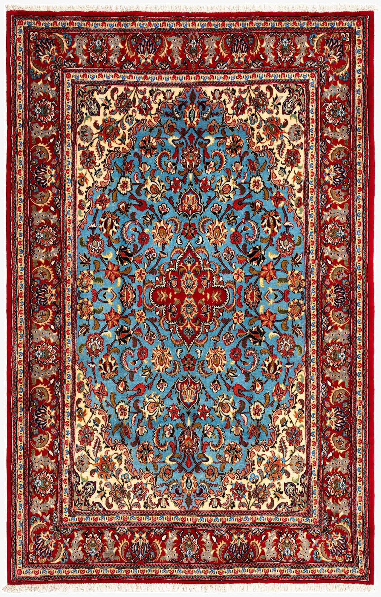 4' 6 x 7' 1  Hand Knotted Qom Persian Rug
