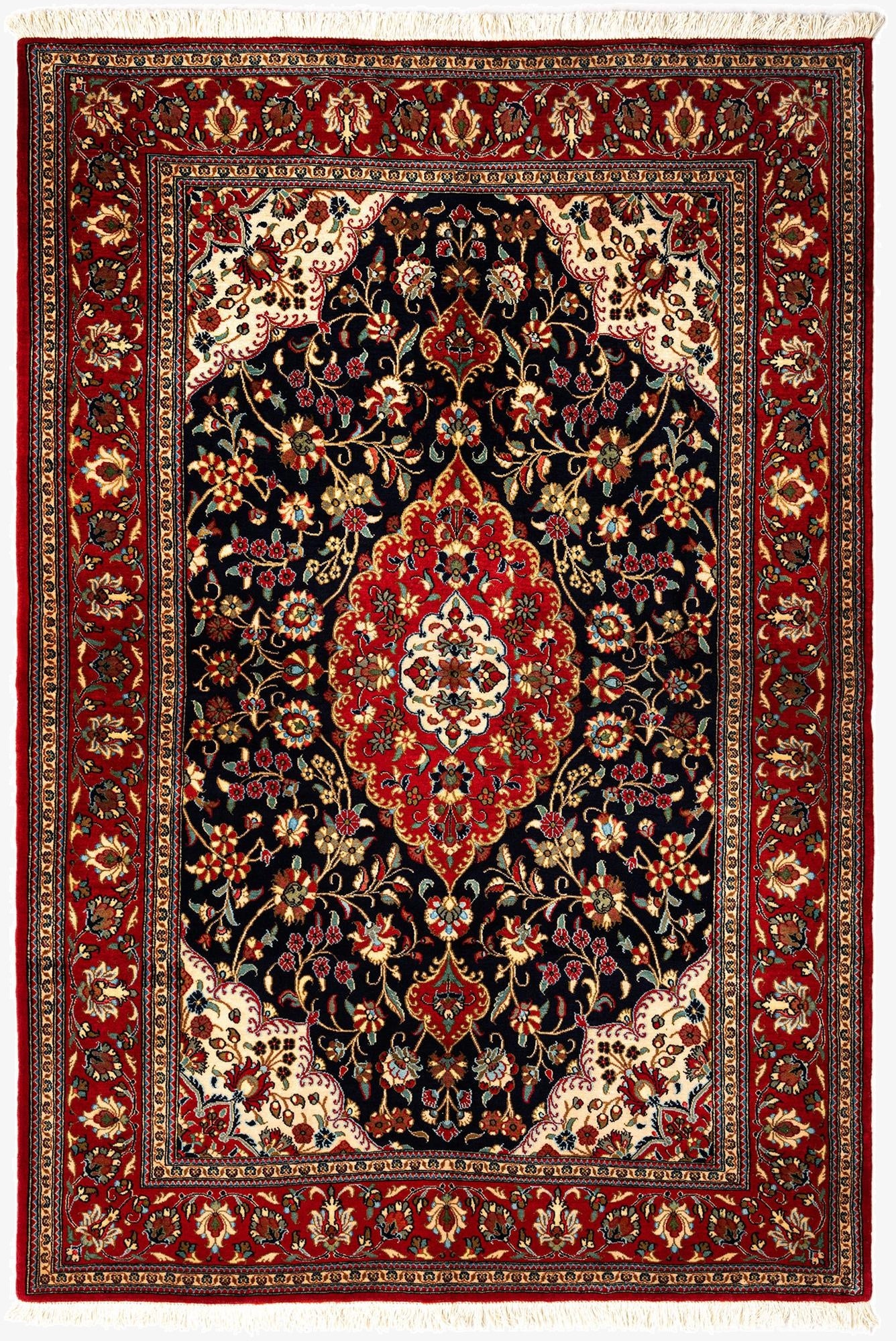 4' 9 x 7' 1  Hand Knotted Qom Persian Rug