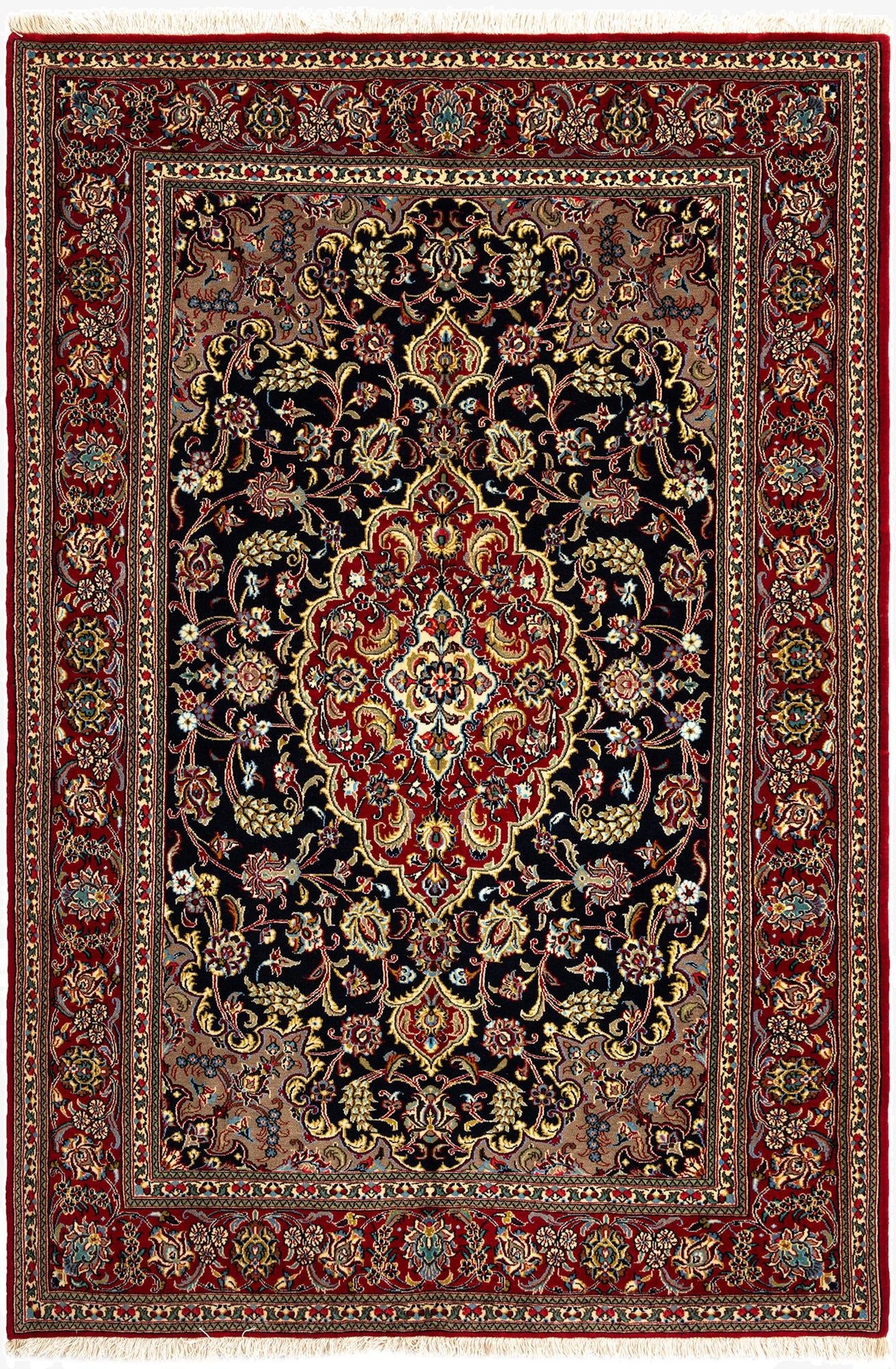 4' 8 x 6' 11  Hand Knotted Qom Persian Rug