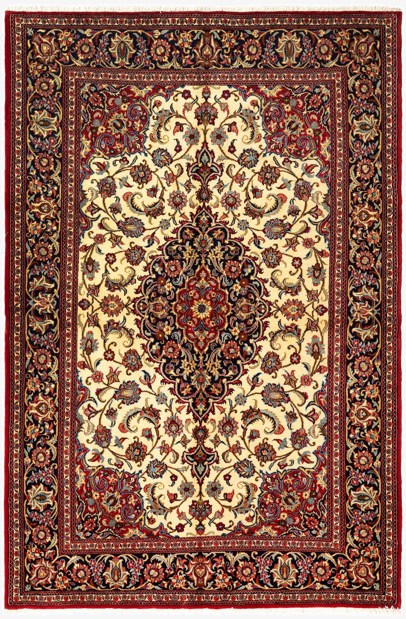 4' 9 x 7'  Hand Knotted Qom Persian Rug