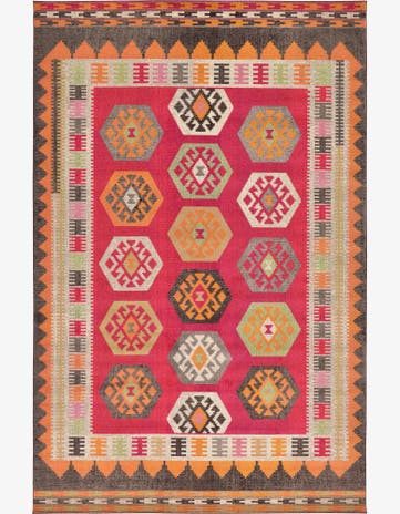 Red Washable Santa Fe Rug