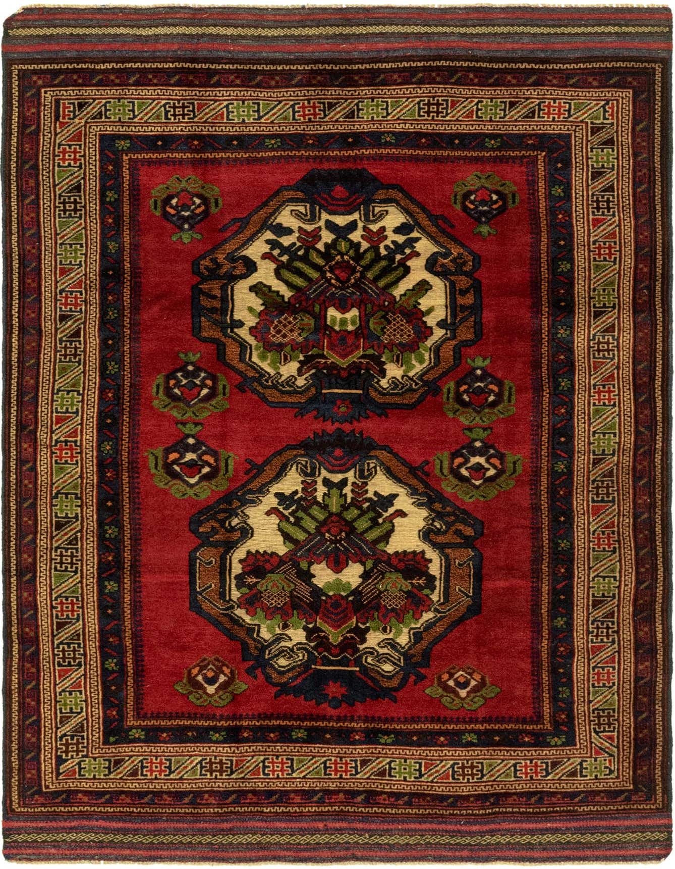 4' 2 x 6' 4 Hand Knotted Sumak Wool Rug