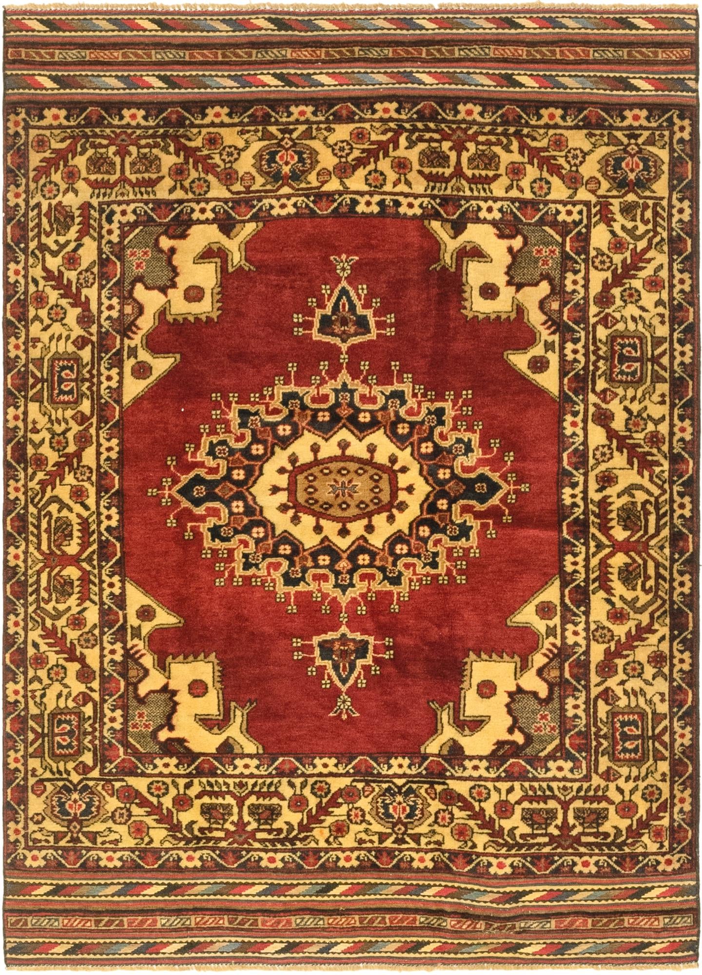 4' 3 x 6' Hand Knotted Sumak Wool Rug