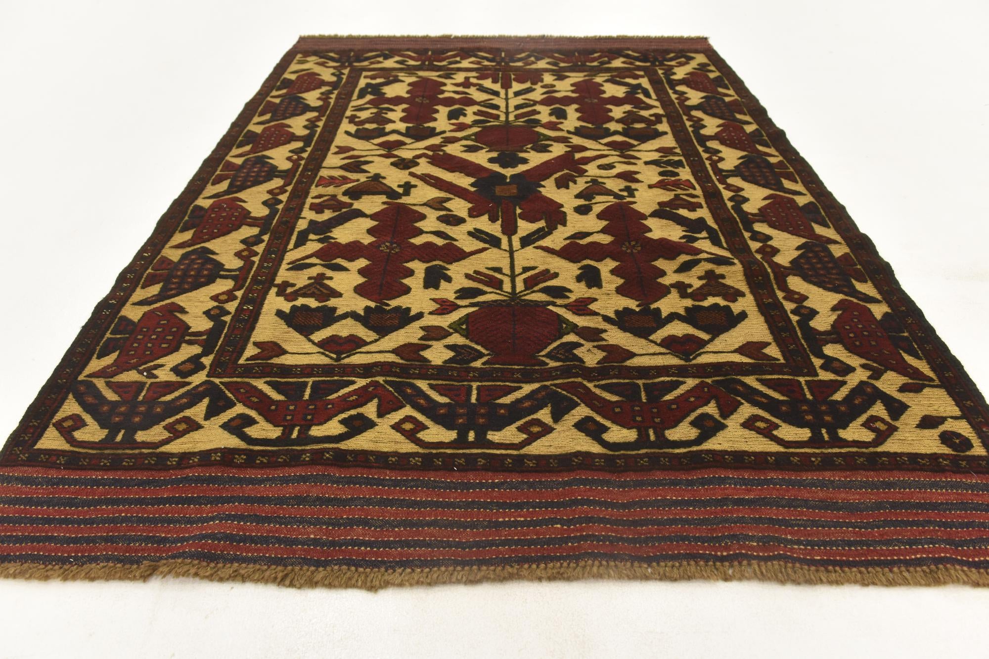 4' 4 x 6' 1 Hand Knotted Sumak Wool Rug