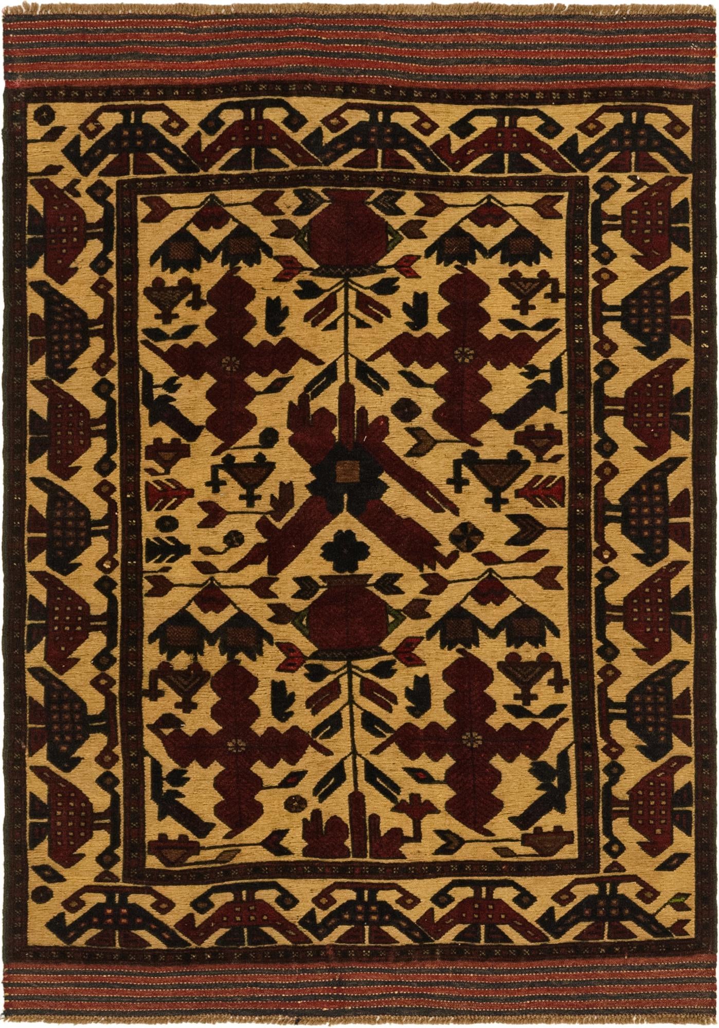 4' 4 x 6' 1 Hand Knotted Sumak Wool Rug