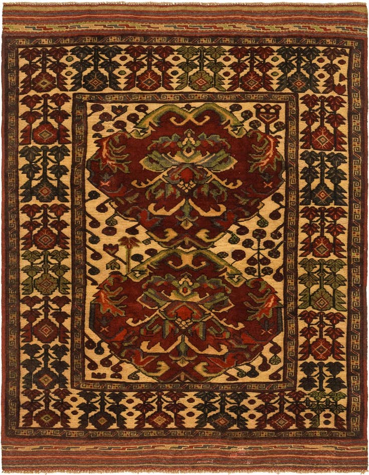 Detail image of 4' 1 x 6' 5 Hand Knotted Sumak Wool Rug