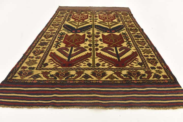 4' x 6' 4 Hand Knotted Sumak Wool Rug