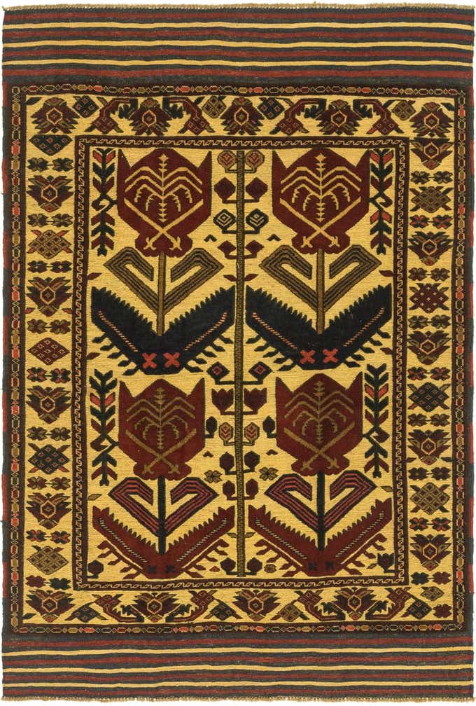 4' x 6' 4 Hand Knotted Sumak Wool Rug