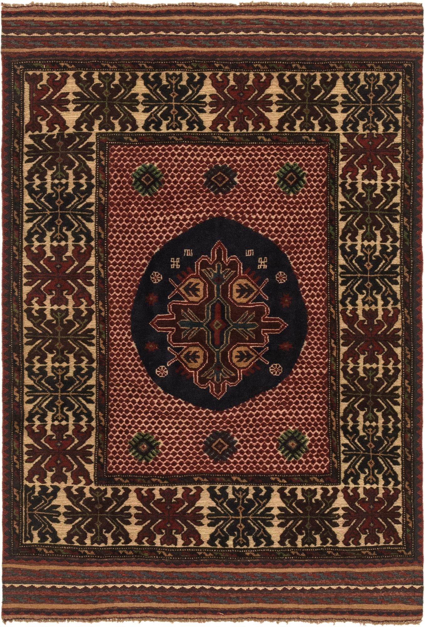 4' 1 x 6' 3 Hand Knotted Sumak Wool Rug