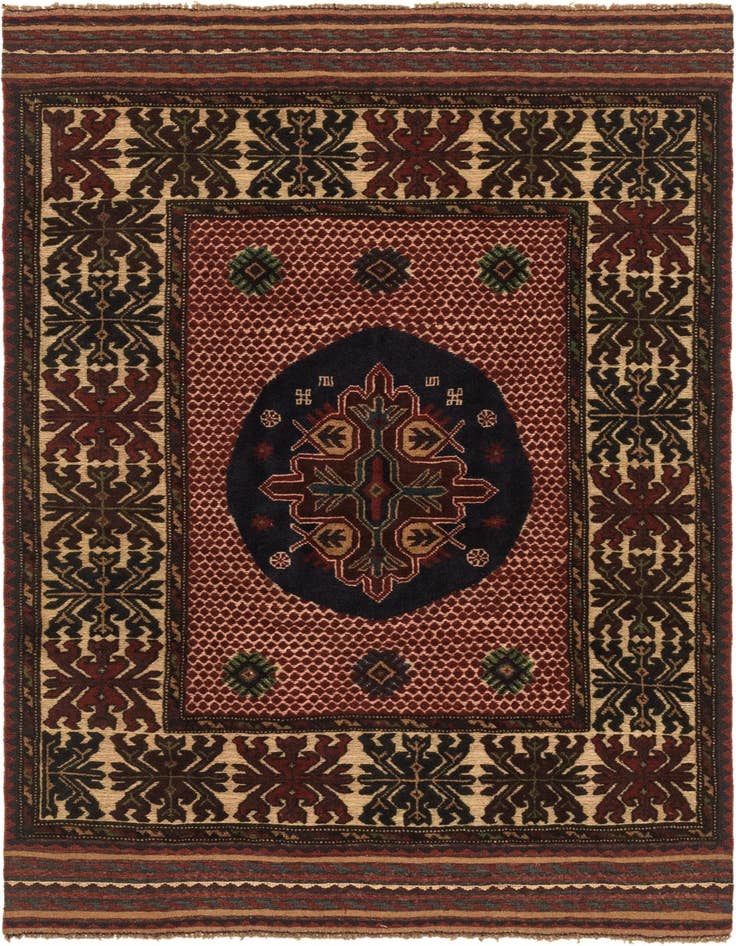 Detail image of 4' 1 x 6' 3 Hand Knotted Sumak Wool Rug