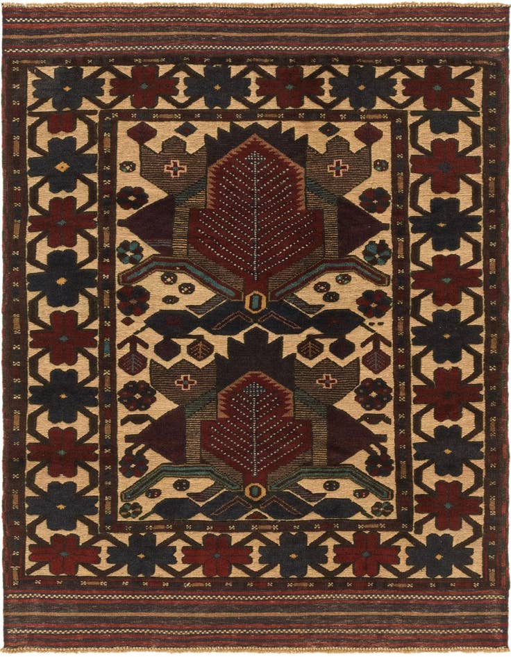 Detail image of 3' 11 x 5' 9 Hand Knotted Sumak Wool Rug