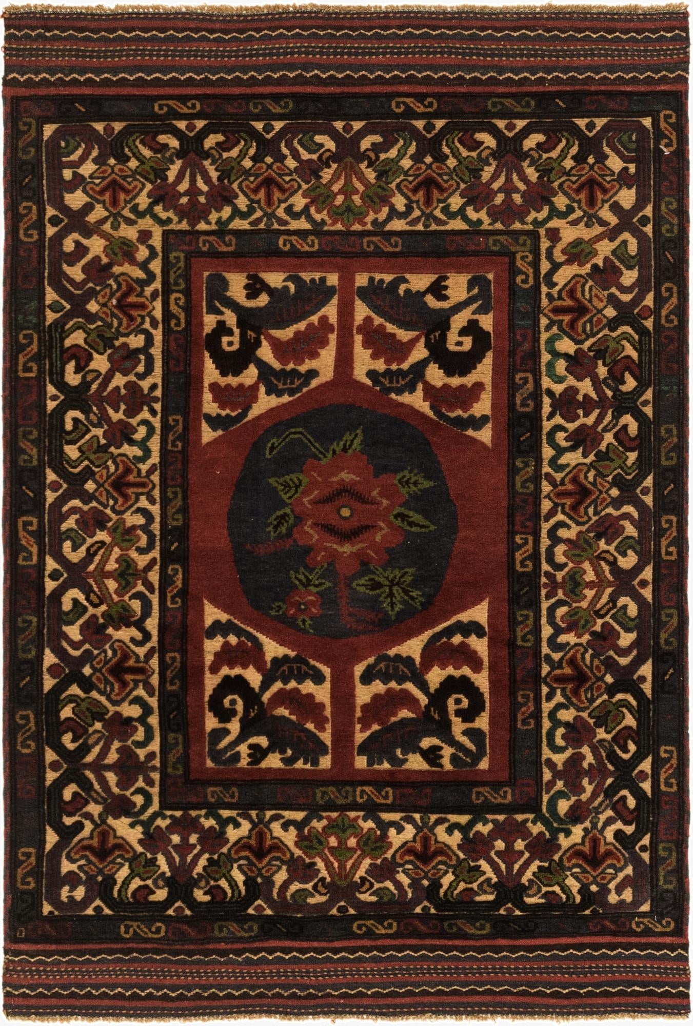 4' x 6' 2  Hand Knotted Sumak Wool Rug