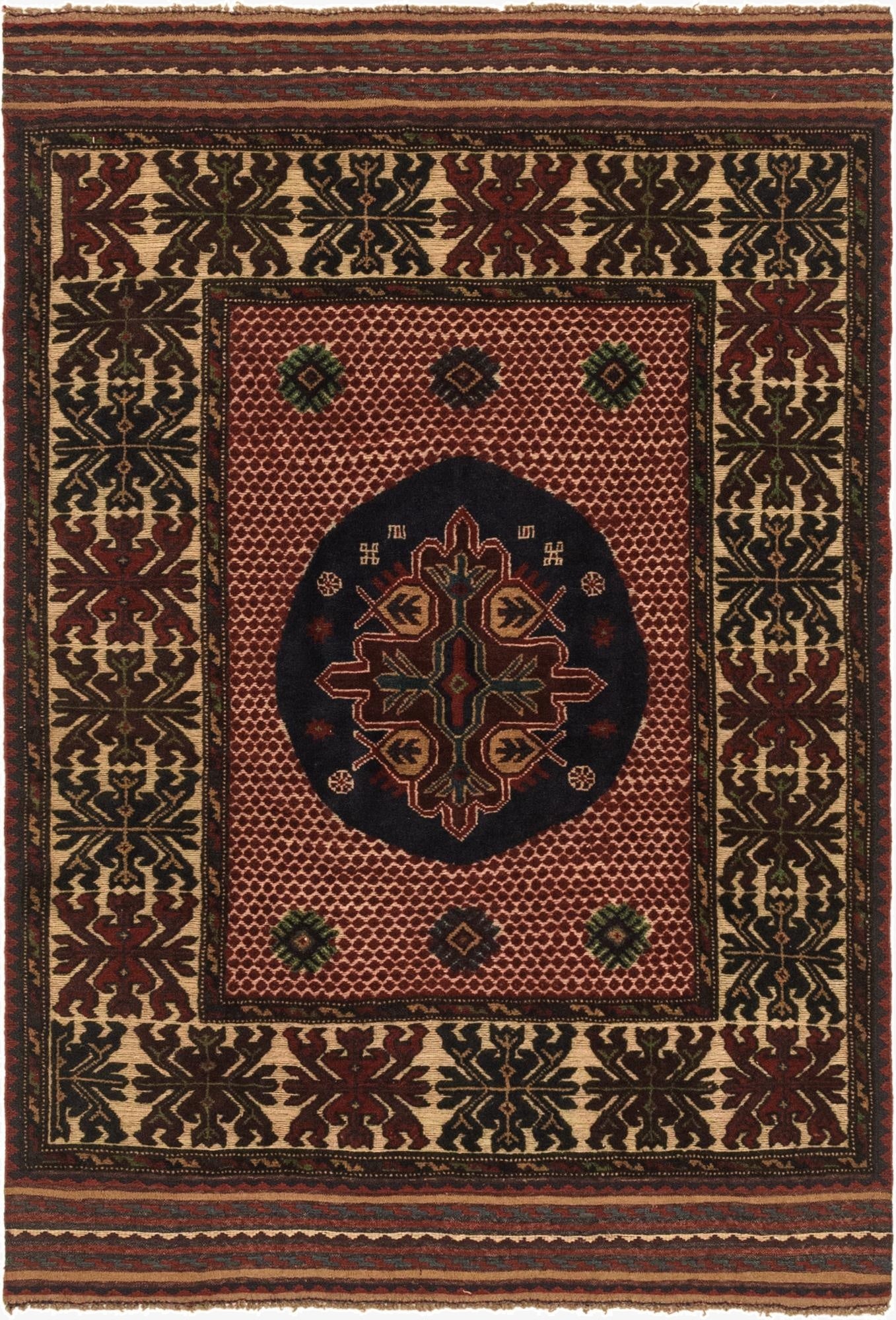 4' 1 x 6' 3  Hand Knotted Sumak Wool Rug