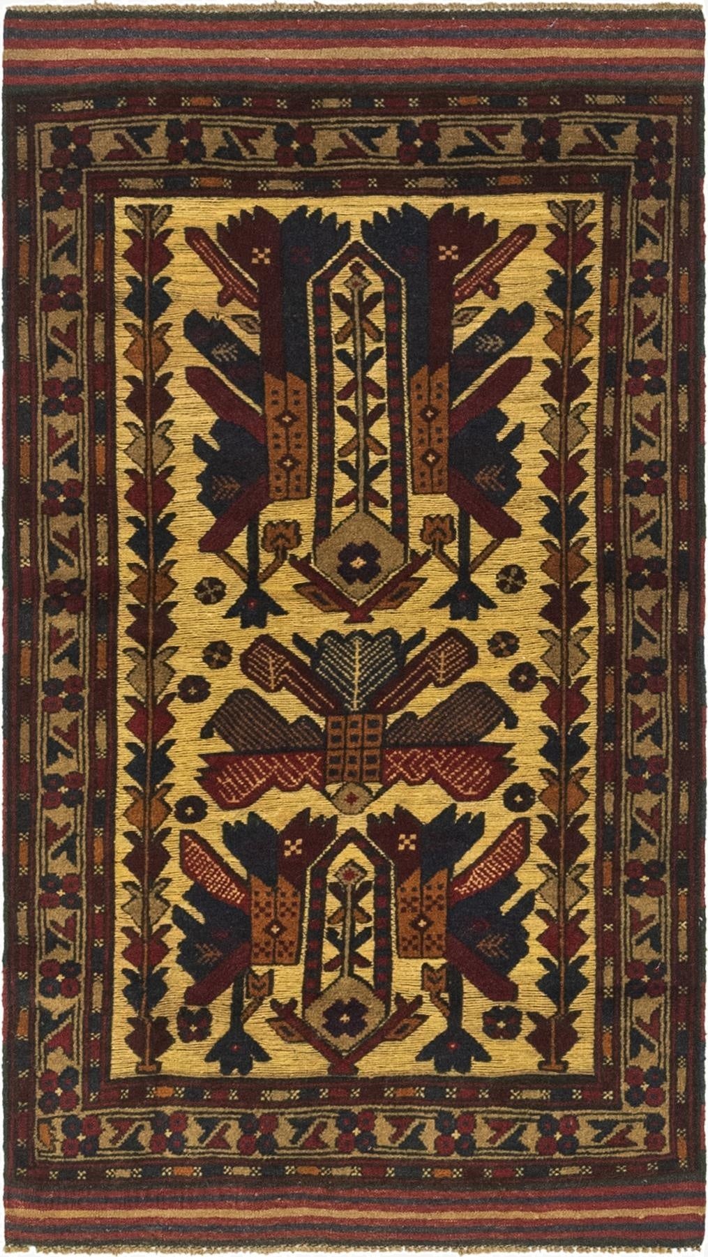 3' x 5' 3 Hand Knotted Sumak Wool Rug