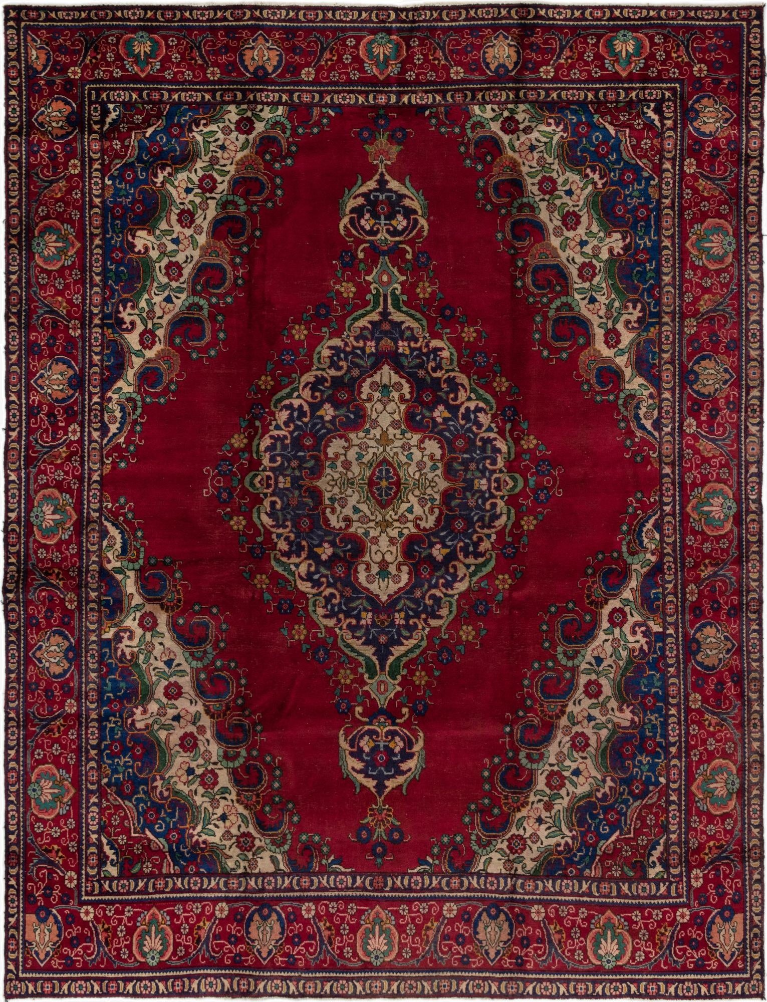 9' 7 x 12' 6  Hand Knotted Tabriz Persian Wool Rug