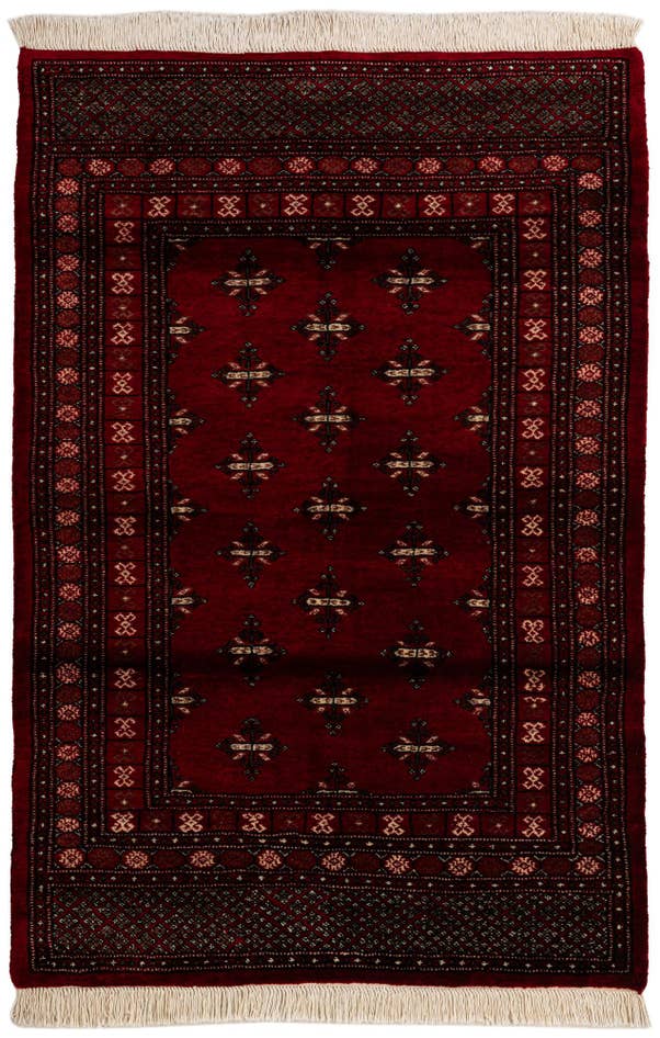 Detail image of 4' 2 x 6' 2 Hand Knotted Torkaman Persian Wool Rug