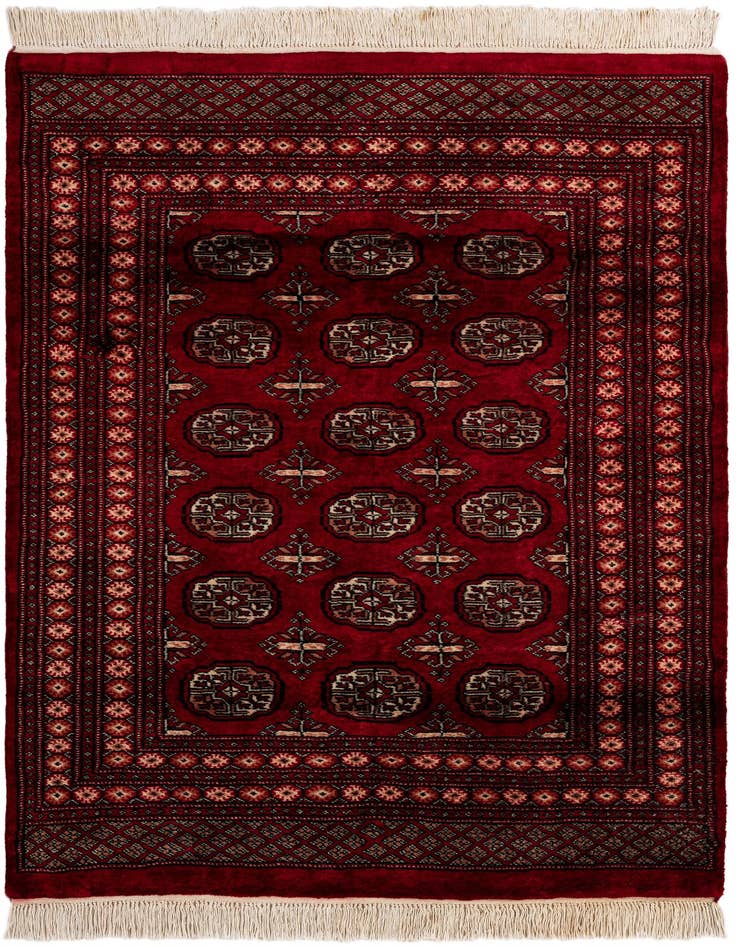 Detail image of 4' 2 x 5' 7 Hand Knotted Torkaman Persian Wool Rug