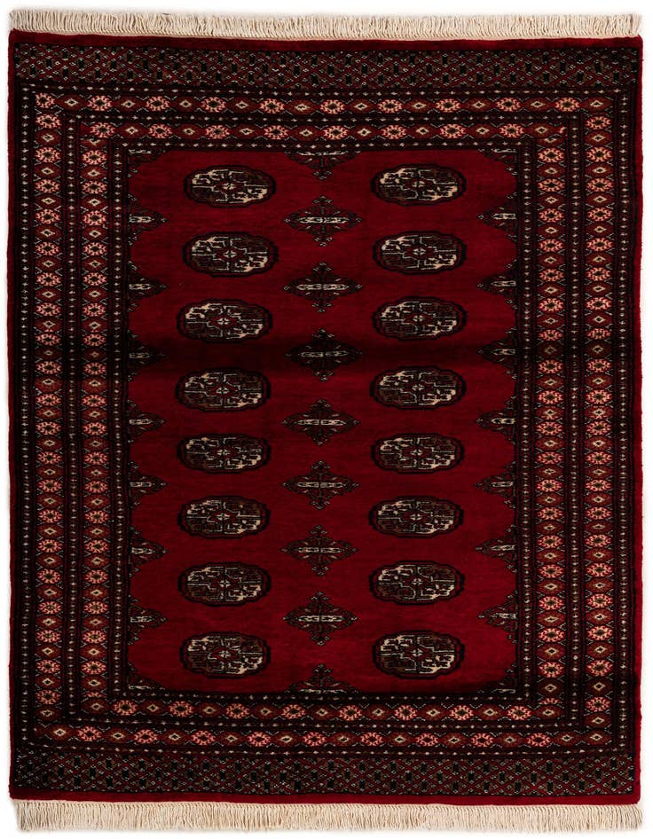 Detail image of 4' 4 x 6' 2 Hand Knotted Torkaman Persian Wool Rug