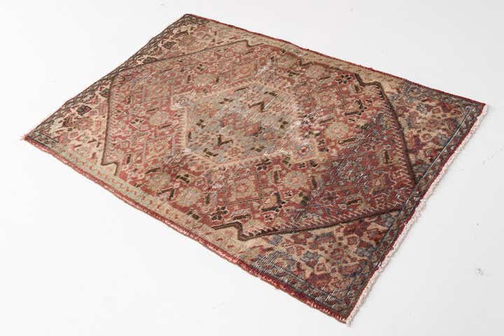 3' 4 x 4' 9 Hand Knotted Ultra Vintage Persian Wool Rug
