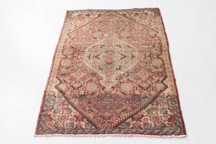 3' 4 x 4' 9 Hand Knotted Ultra Vintage Persian Wool Rug