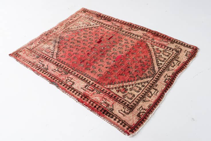 Detail image of 3' 9 x 4' 10 Hand Knotted Ultra Vintage Persian Wool Rug