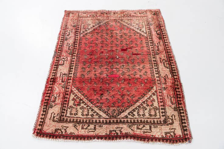 Detail image of 3' 9 x 4' 10 Hand Knotted Ultra Vintage Persian Wool Rug