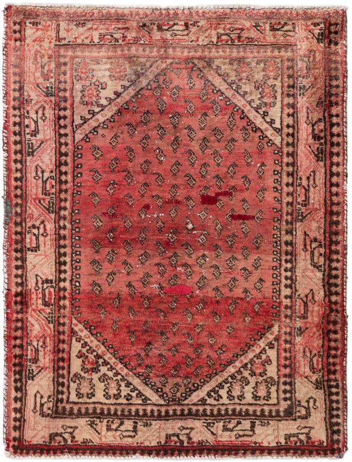 Detail image of 3' 9 x 4' 10 Hand Knotted Ultra Vintage Persian Wool Rug