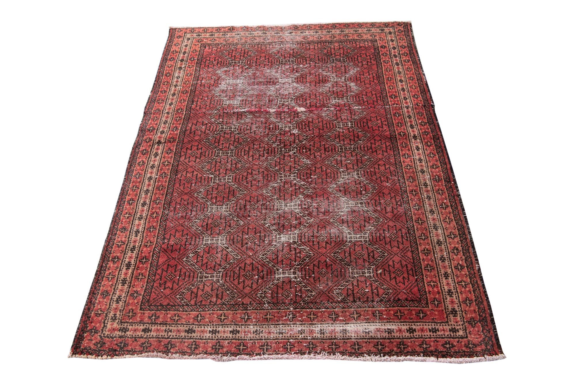 4' 3 x 5' 7 Hand Knotted Ultra Vintage Persian Wool Rug